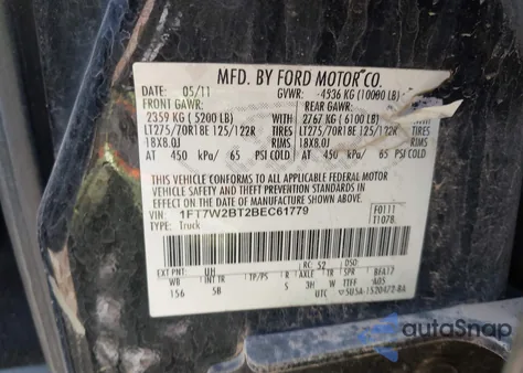 2011 Ford F-250 Lariat from USA, damaged, VIN 1FT7W2BT2BEC61779